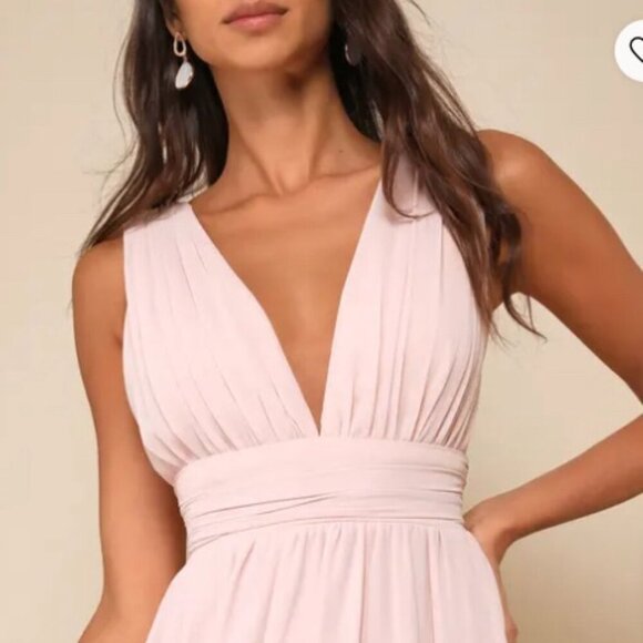 Lulus Women's Heavenly Hues‎ Blush Maxi Dress V-Neck Pleated Size L #2 - Picture 5 of 7